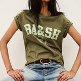 T-shirt Ioni Kaki com Print Universitário | BA&SH