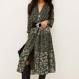 Vestido Kacy Kaki Midi Floral | BA&SH