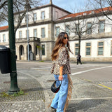 Calça de ganga Diana com franjas em camel