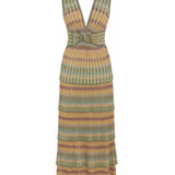 Vestido Maya Verde Longo em Tricot Listrado | CECILIA PRADO