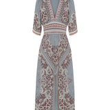 Vestido Midi Kátia Azul em Tricot Arabesco | CECILIA PRADO