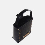 Mala de mão bucket bag Love Moschino em ráfia em preto com tachas