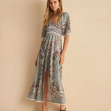 Vestido Midi Kátia Azul em Tricot Arabesco | CECILIA PRADO