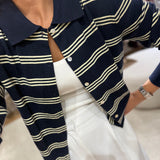 Polo em Malha Azul com Risca Amarela | VIOLETA