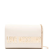 Mala de ombro ecru com logo metálico | Love Moschino