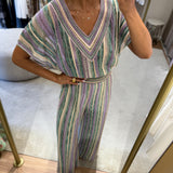 Nenette set in green and lilac ribbed lurex knit