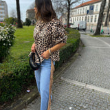 Calça de ganga Diana com franjas em camel