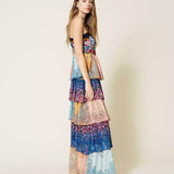 Vestido comprido estampado com folhos TWINSET