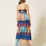 Vestido comprido estampado com folhos TWINSET