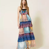 Vestido comprido estampado com folhos TWINSET