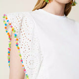 T-Shirt branca TWINSET com pompons coloridos