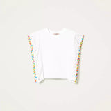 T-Shirt branca TWINSET com pompons coloridos