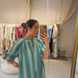 Kaftan Azul Turqueaa com Padrão Geométrico | VIOLETA