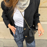 Lenço Quadrado Estampado Azul e Branco