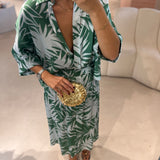 Conjunto acetinado de saia e blusa Liu Jo estampado em verde