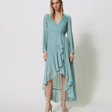 Green Twinset long party dress with asymmetrical pleat