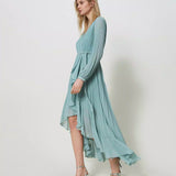 Green Twinset long party dress with asymmetrical pleat