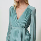 Green Twinset long party dress with asymmetrical pleat