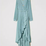Green Twinset long party dress with asymmetrical pleat