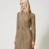Vestido curto Twinset dourado em malha lurex