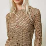 Vestido curto Twinset dourado em malha lurex