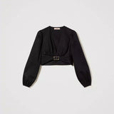 Blusa curta Twinset em popeline preta