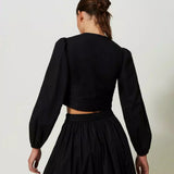 Blusa curta Twinset em popeline preta