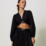 Blusa curta Twinset em popeline preta