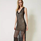 Vestido midi negro de Twinset de punto de malla con perlas
