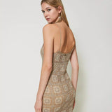 Vestido corto Twinset de crochet dorado