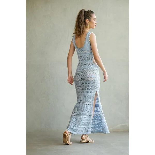 Cecilia Prado long dress in blue knitted fabric with openings | Violeta online store Violeta Store Cecilia Prado long dress in blue knitted fabric with openings | Violeta online store Violeta Store