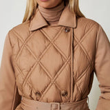 Casaco comprido acolchoado TWINSET em camel com mangas em tecido