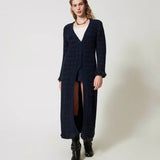 Cardigan comprido em malha tricotada com lurex