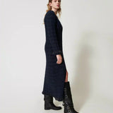 Cardigan comprido em malha tricotada com lurex