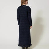 Cardigan comprido em malha tricotada com lurex