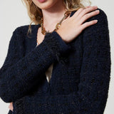 Cardigan comprido em malha tricotada com lurex
