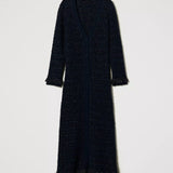 Cardigan comprido em malha tricotada com lurex