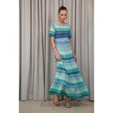 Conjunto t-shirt e saia Cecilia Prado em malha tricotada azul com folhos