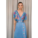 Vestido longo Cecilia Prado em malha tricotada azul