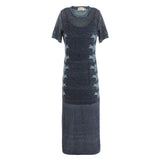 Vestido longo Cecilia Prado em malha tricotada azul com laços