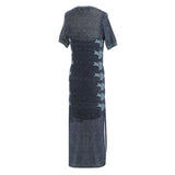 Vestido longo Cecilia Prado em malha tricotada azul com laços