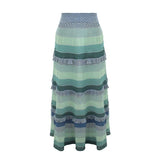 Conjunto t-shirt e saia Cecilia Prado em malha tricotada azul com folhos