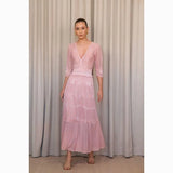 Vestido midi Cecilia Prado em malha tricotada rosa