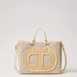 Mala tote bag TWINSET em rafia com logotipo