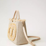 Mala tote bag TWINSET em rafia com logotipo