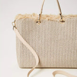 Mala tote bag TWINSET em rafia com logotipo