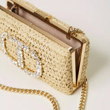 Clutch TWINSET em ráfia com logotipo em strass