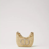 Mala TWINSET mini bag de rafia com logo em strass