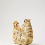 Mala TWINSET mini bag de rafia com logo em strass