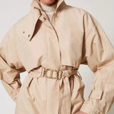 Trench coat curta TWINSET em sarja bege com cinto